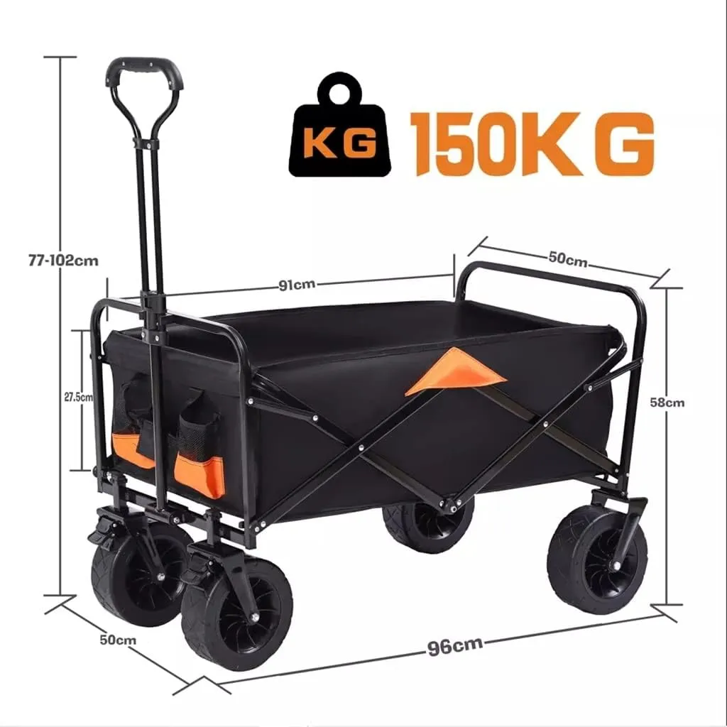 Folding Cart Portable Foldable 150L Large Capacity Multifunction Cart Outdoor Camping Table Light Wagon BBQ Trolley (D 105 * 50 * 103cm)
