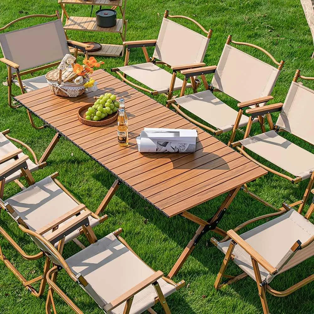 Folding Chairs and Table Set, Metal Folding Multi-Functional Portable Chair, Outdoor Camping Fishing Chair with Comfortable Curved Backs