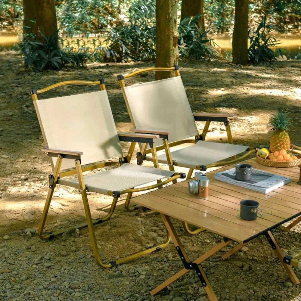 Folding Chairs and Table Set, Metal Folding Multi-Functional Portable Chair, Outdoor Camping Fishing Chair with Comfortable Curved Backs