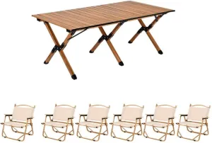 Folding Chairs and Table Set, Metal Folding Multi-Functional Portable Chair, Outdoor Camping Fishing Chair with Comfortable Curved Backs