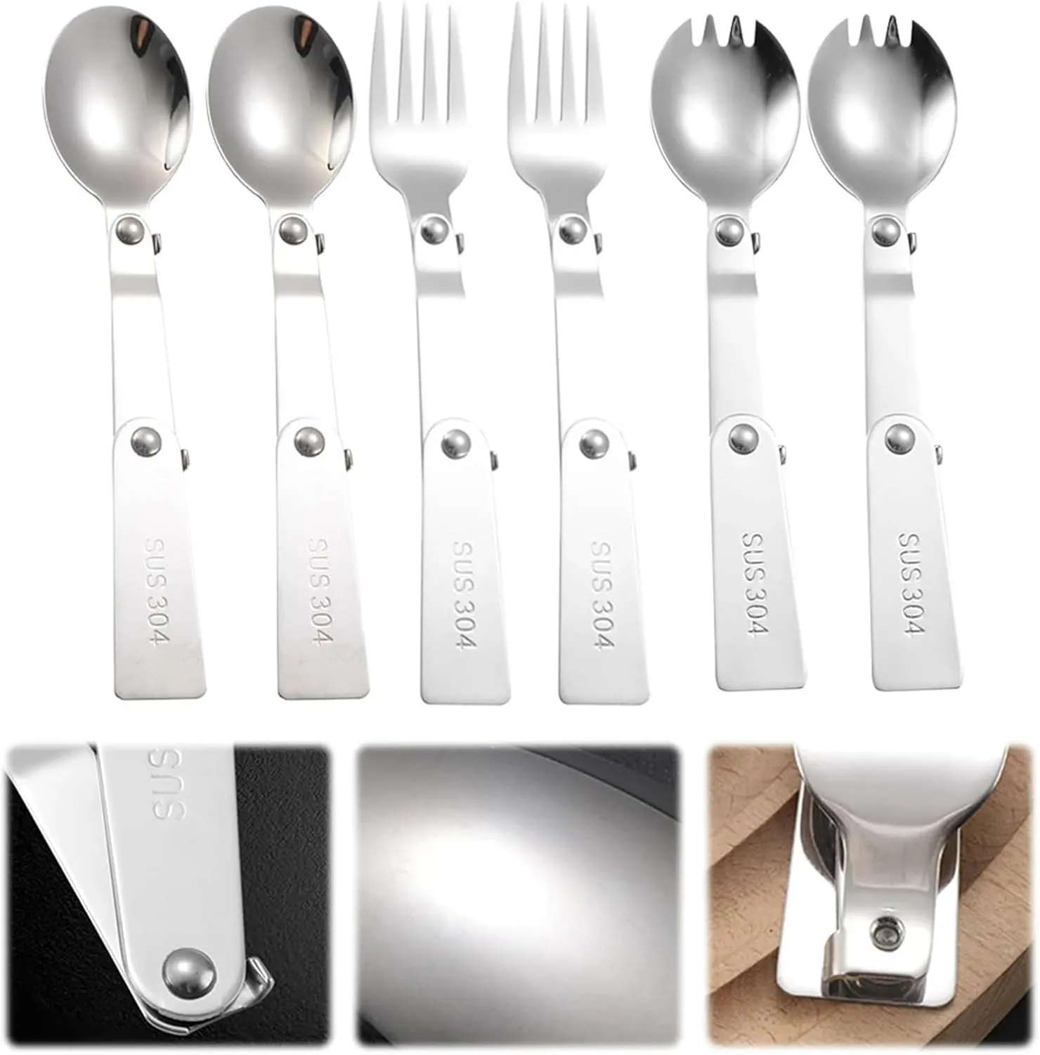 Folding Spoons 12Pcs Portable Folding Spoon Fork Set, 304 Stainless Steel Foldable Spoon,Foldable Cutlery for Thermos Container Food Containers(Spoon Fork Spork)