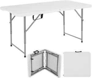 Folding Table, 4 FT Heavy Duty Plastic Foldable Table with Carrying Handle, Adjustable Height Portable Party Tables for Garden Party Picnic Camping BBQ Dining Kitchen Wedding Market Events