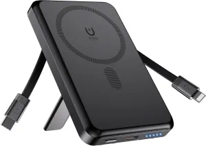 for Magsafe Battery Pack 10,000mAh, 4 Outputs & 2 Inputs Wireless Portable Charger Power Bank with 2 Built-in Cables & USB-C Fast Charging, Magnetic for iPhone 15/14/13/12 Pro/Max/Plus, Kickstand