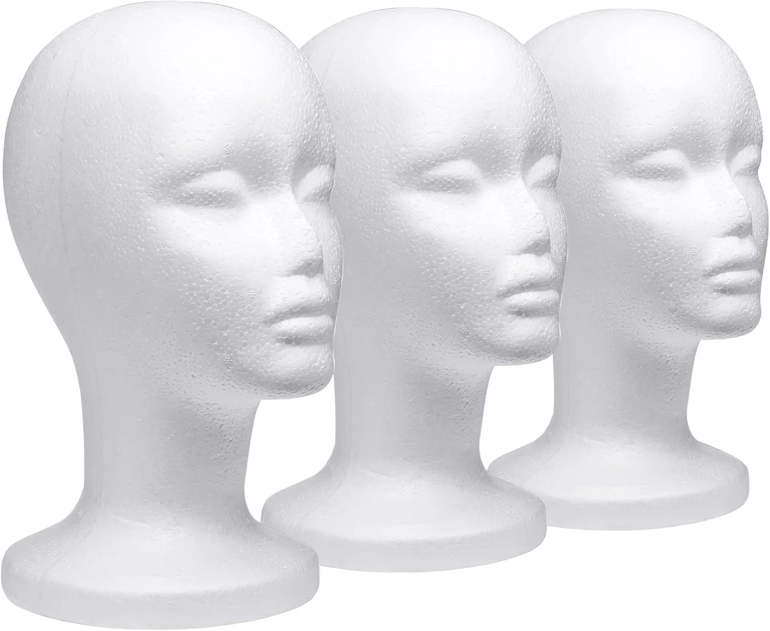 Foraineam 3 Pack 12 Inch Foam Head Female Foam Wig Head Mannequin Manikin Cosmetics Model Display Holder Hats Glasses Hairpieces Stand