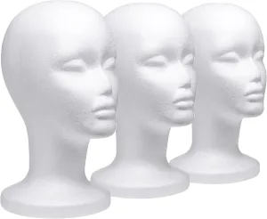 Foraineam 3 Pack 12 Inch Foam Head Female Foam Wig Head Mannequin Manikin Cosmetics Model Display Holder Hats Glasses Hairpieces Stand