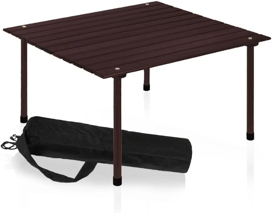 Formosa Covers Portable Wood Roll Up Table for Picnics, Camping, Beach, Parties, Charcuterie, Travel, Tailgate, Outdoor Events w/Black Carrying Bag Size 26" Lx26 Wx16 H (Espresso)