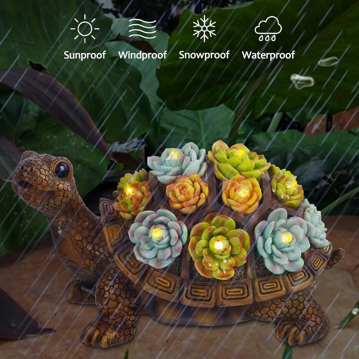 FORUP Turtle Garden Statue, Resin Turtle Figurine Garden Lawn Ornaments with Solar LED Lights for Outdoor Yard Garden Decorations