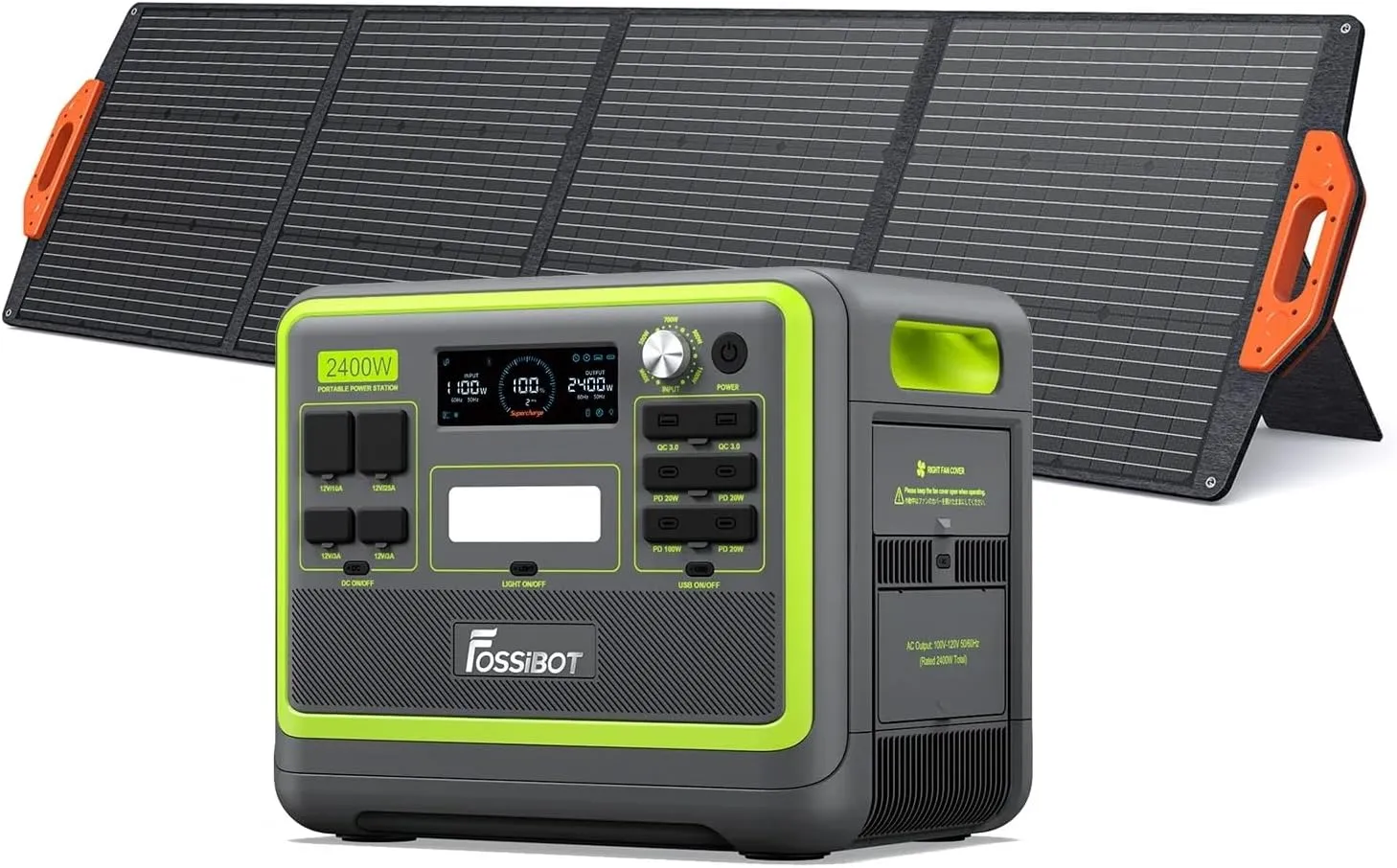 FOSSiBOT F2400 Solar Generator 2048Wh LiFePO4 Portable Power Station With 200W Solar Panel, 2400W (4800W Peak), 1.5H Fast Charging,for Home Backup, Outdoor Camping, RV, Emergency