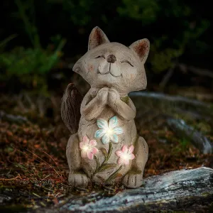Fox Statue With Solar Power Light for Garden Decor, Outdoor Patio Porch Lawn Yard Backyard Outside Indoor Shelf Decoration, Praying Fox Sculptures & Statues