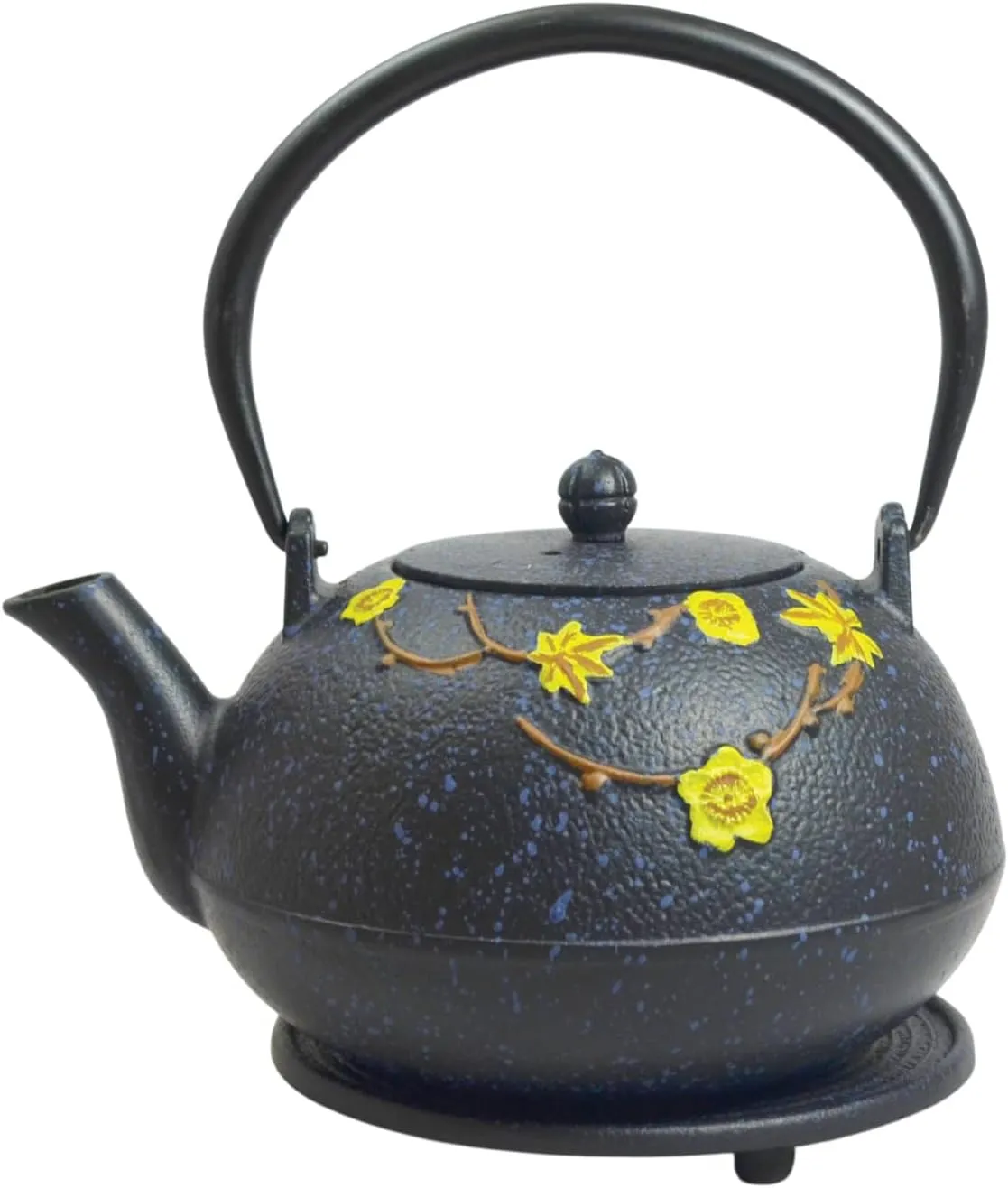 Frieling Ja by Hama Cast Iron Teapot & Cast Iron Trivet with Stainless Steel Infuser - 34 Ounce Black/Yellow - Japanese Tea Kettle