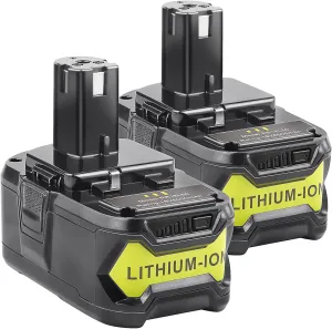 Futurebatt [2Pack] 18V 6.0 Ah HIGH Capacity Battery for Ryobi ONE  System P102 P103 P105 P107 P108 P109 P122 18-Volt w/LED Gauge Indicator Cordless Tool Battery