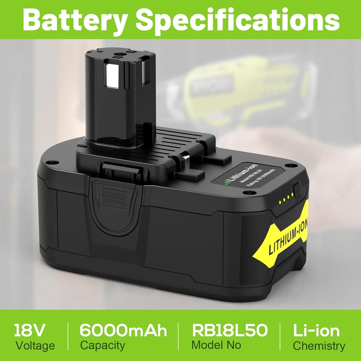 Futurebatt [2Pack] 18V 6.0 Ah HIGH Capacity Battery for Ryobi ONE  System P102 P103 P105 P107 P108 P109 P122 18-Volt w/LED Gauge Indicator Cordless Tool Battery