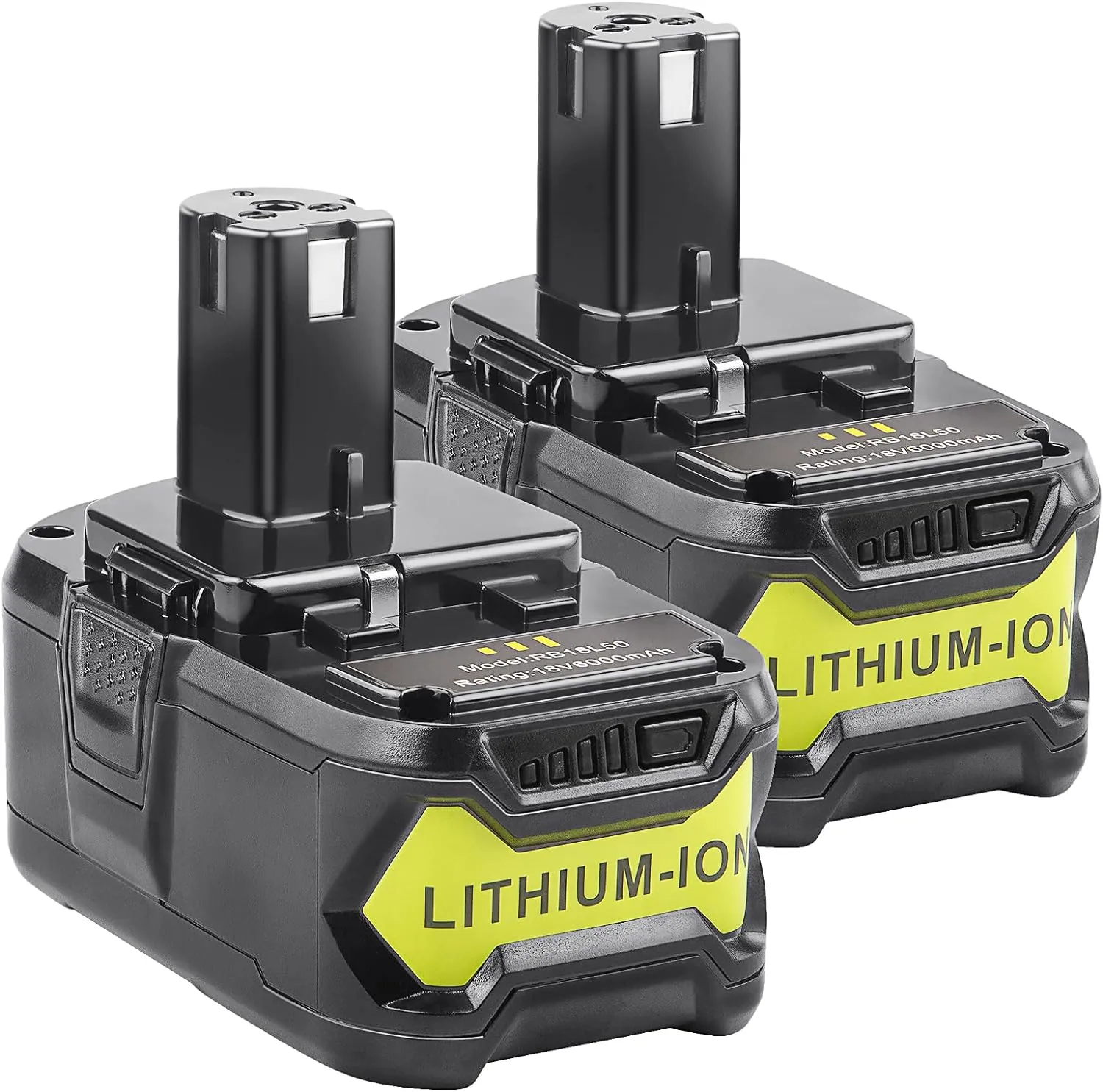 Futurebatt [2Pack] 18V 6.0 Ah HIGH Capacity Battery for Ryobi ONE  System P102 P103 P105 P107 P108 P109 P122 18-Volt w/LED Gauge Indicator Cordless Tool Battery