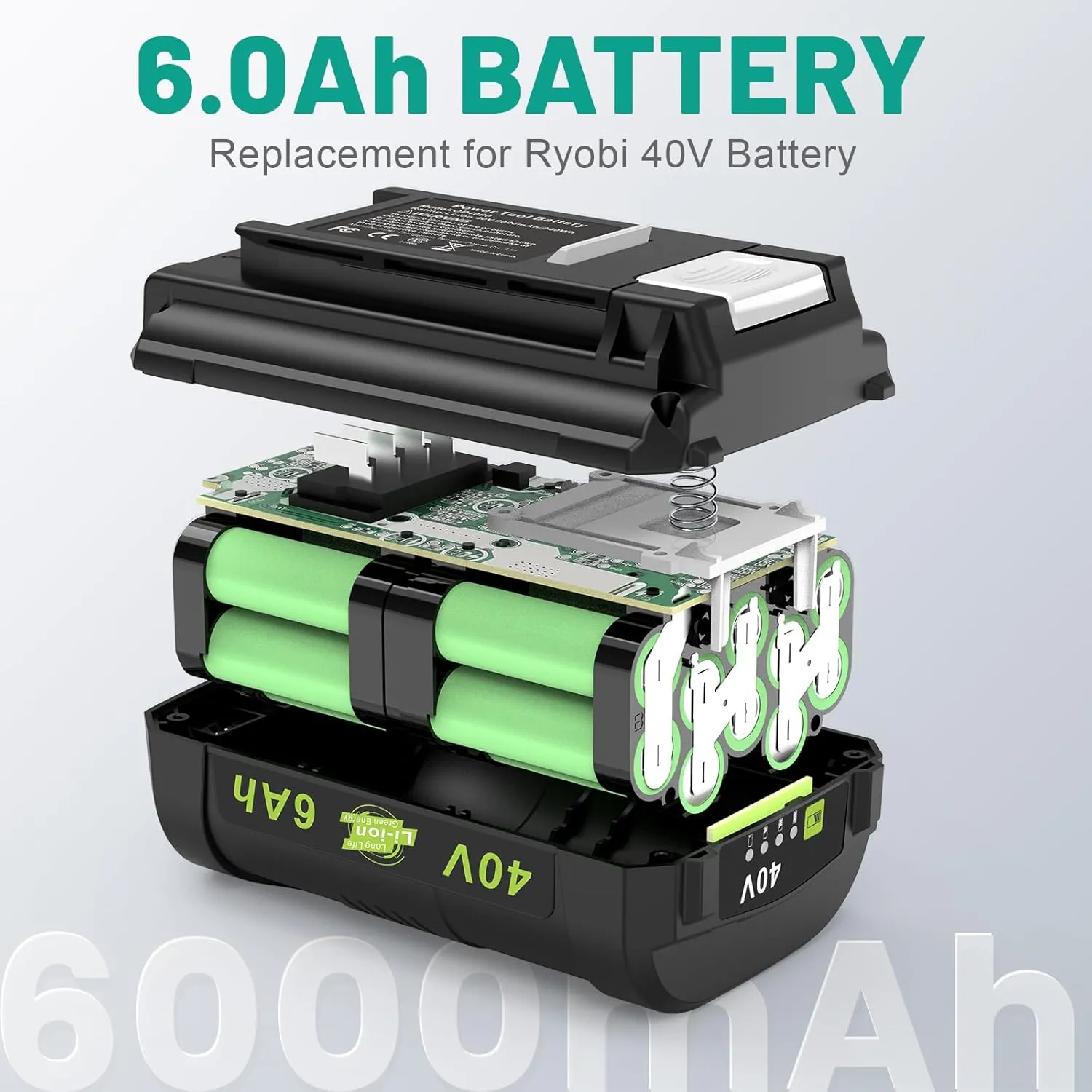 Futurebatt [2Pack] HIGH Capacity 6.0 Ah! 40 Volt Battery for RYOBI 40V Power Tools OP4026 OP40201 OP4030 OP4040 OP4050 OP4060 Replace for RYOBI 40V Batteries