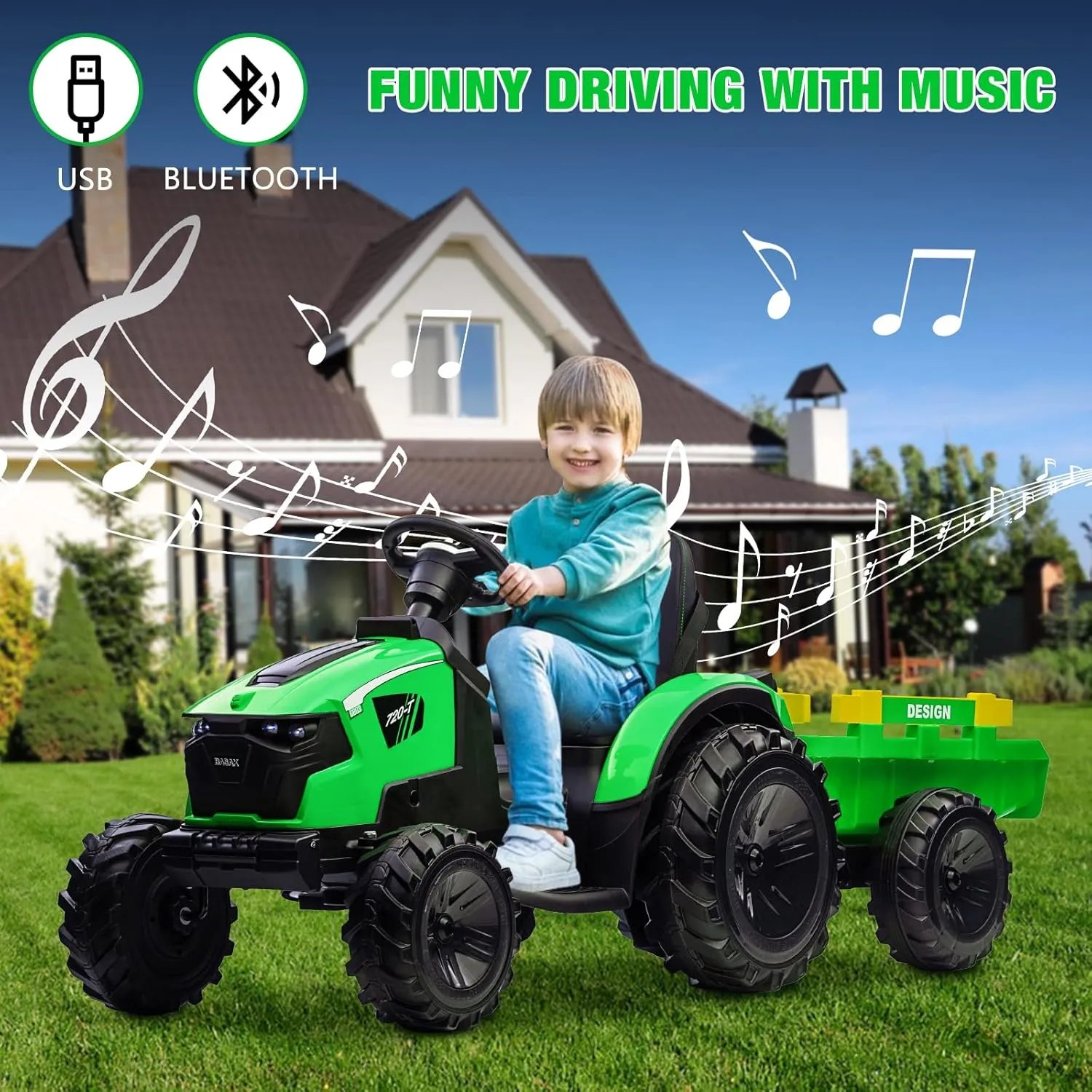 GAOMON 3 in 1 Kids Ride on Tractor, Excavator & Bulldozer, 24V Electric Vehicles w/Trailer, Shovel Bucket, Digger, Remote Control, EVA Tires, LED Lights, Kids Ride on Toys Car, Green