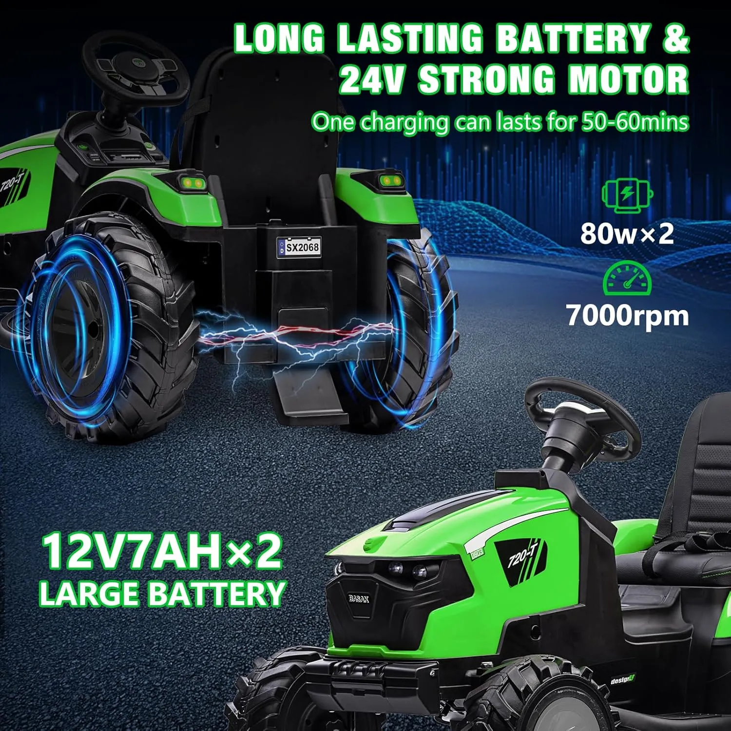 GAOMON 3 in 1 Kids Ride on Tractor, Excavator & Bulldozer, 24V Electric Vehicles w/Trailer, Shovel Bucket, Digger, Remote Control, EVA Tires, LED Lights, Kids Ride on Toys Car, Green