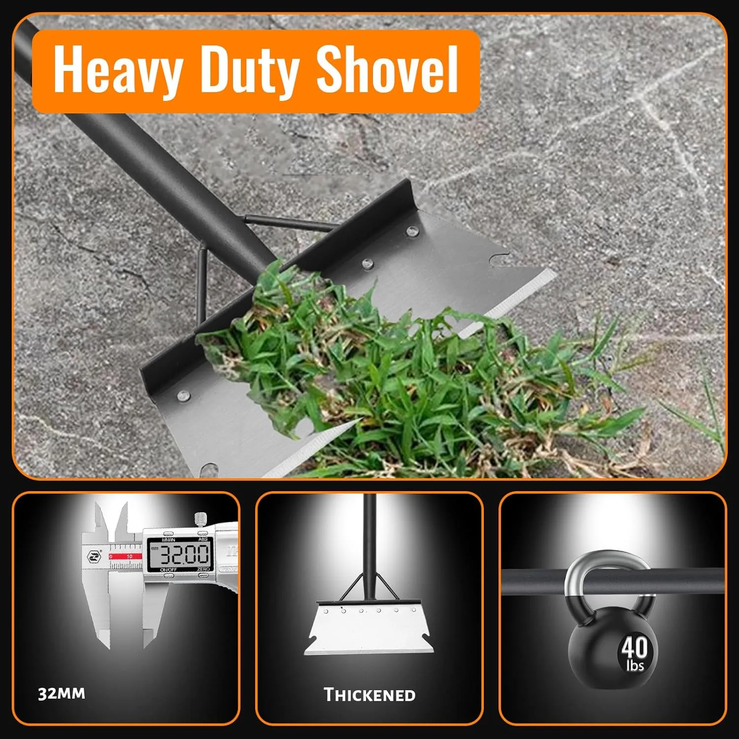 Garden Shovel Floor Scraper with 59 Inch Heavy Duty Long Handle,Multifunctional Garden Cleaning Shovel,Weeding Tools Gardening Flat Spade for Lawn Edging,Scraping,Weeding and Ice Removal