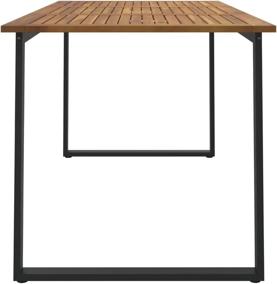 Garden Table Acacia Wood Outdoor Furniture, Dining, Camping, Side Table, Tables, Brown Powder-Coated Black, 180x80x75cm