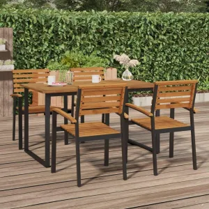 Garden Table Acacia Wood Outdoor Furniture, Dining, Camping, Side Table, Tables, Brown Powder-Coated Black, 180x80x75cm