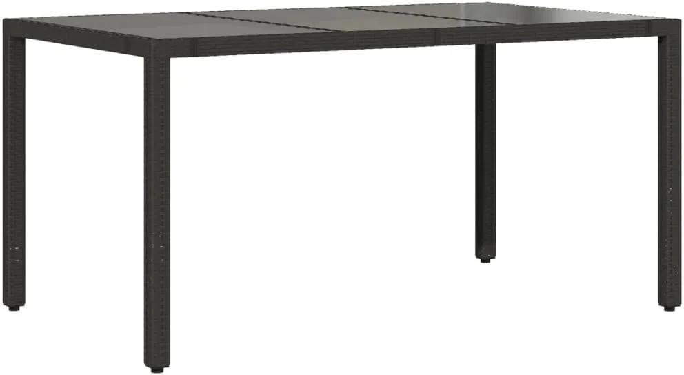 Garden Table Black Poly Rattan Tempered Glass Outdoor Furniture, Camping Dining, Folding Table 180 x 90 x 75cm