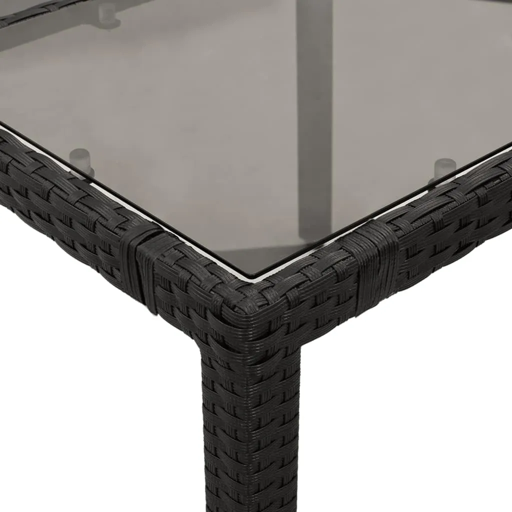Garden Table Black Poly Rattan Tempered Glass Outdoor Furniture, Camping Dining, Folding Table 180 x 90 x 75cm