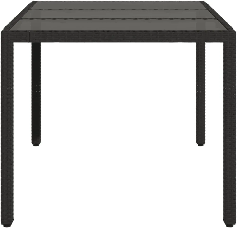Garden Table Black Poly Rattan Tempered Glass Outdoor Furniture, Camping Dining, Folding Table 180 x 90 x 75cm