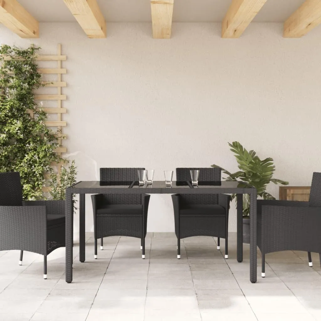 Garden Table Black Poly Rattan Tempered Glass Outdoor Furniture, Camping Dining, Folding Table 180 x 90 x 75cm