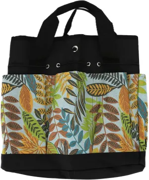 Garden Tool Bag with Flower Printing, Multifunctional Portable Gardening Storage Tote Bag, Reinforced Stitching, Multiple Pockets for Shovel Rake, 600D Oxford