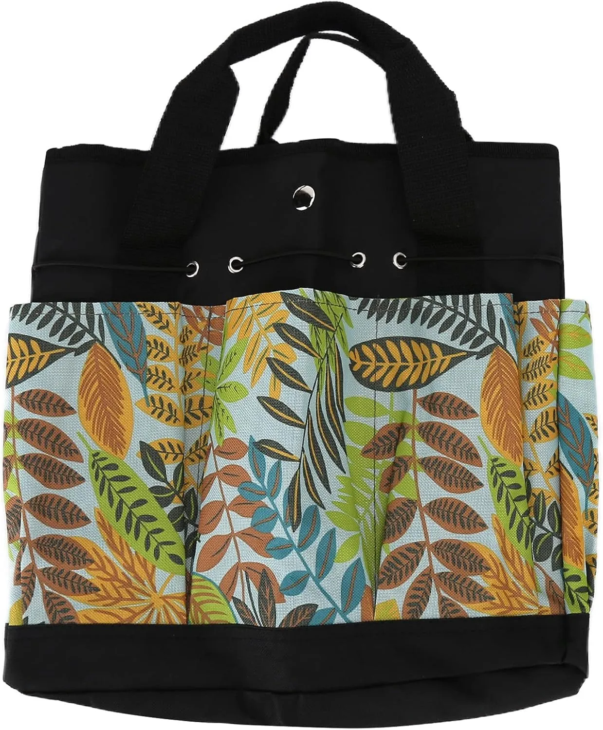 Garden Tool Bag with Flower Printing, Multifunctional Portable Gardening Storage Tote Bag, Reinforced Stitching, Multiple Pockets for Shovel Rake, 600D Oxford