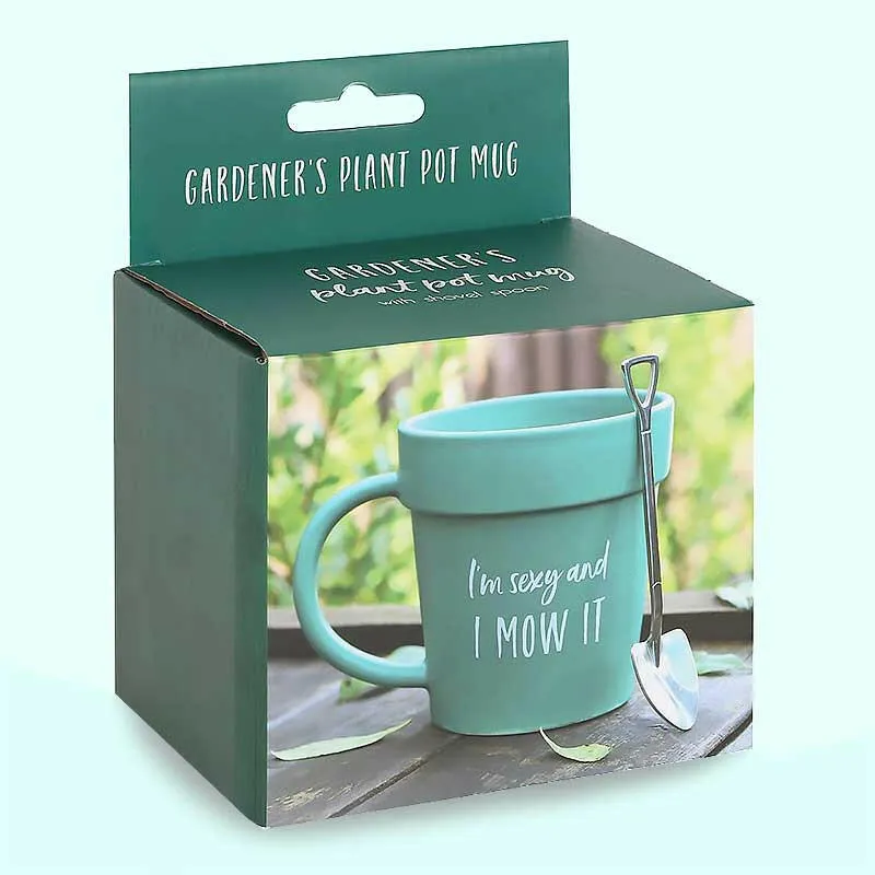 Gardening Plant Pot Mug with shovel Spoon Gift for Him
