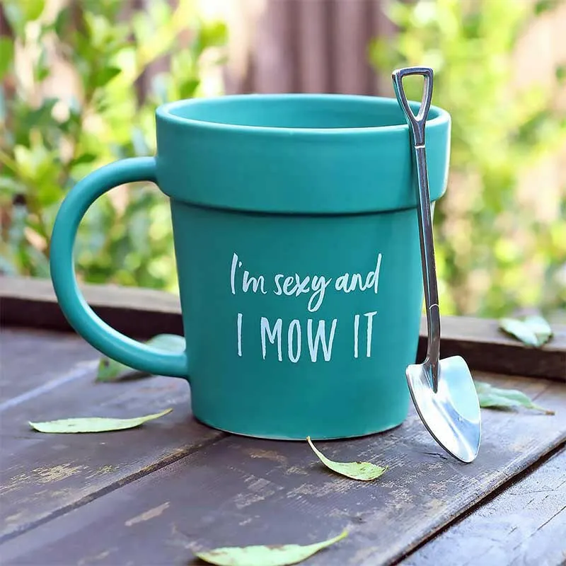 Gardening Plant Pot Mug with shovel Spoon Gift for Him
