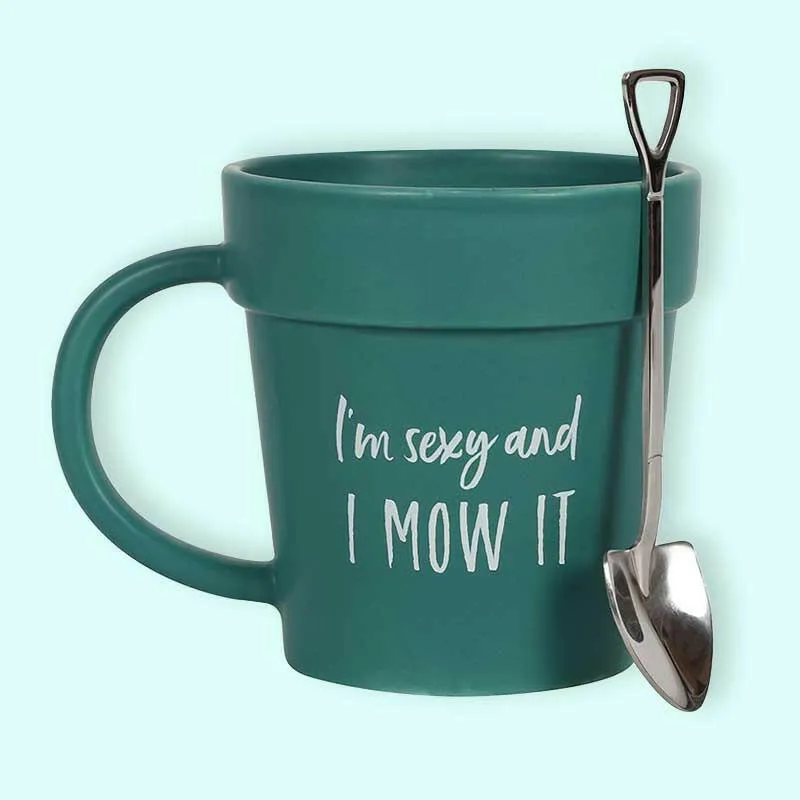 Gardening Plant Pot Mug with shovel Spoon Gift for Him