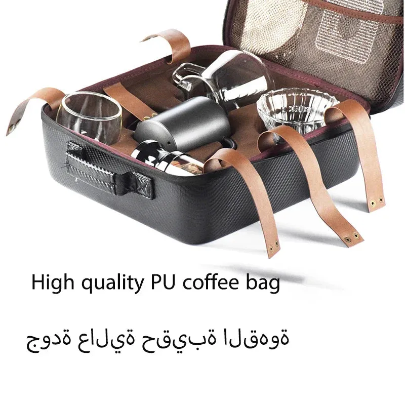 Gift Set of Travel Coffee Accessories Set Including PU Bags Manual Grinding Cups10 pcs