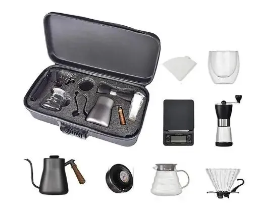 Gift Set of Travel Coffee Accessories Set Including PU Bags Manual Grinding Cups10 pcs