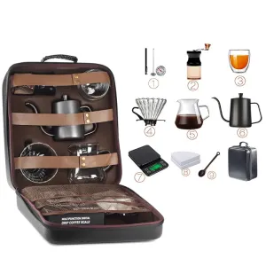 Gift Set of Travel Coffee Accessories Set Including PU Bags Manual Grinding Cups10 pcs