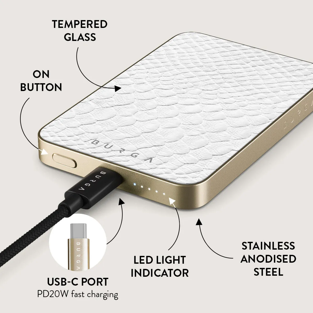 Glacial Desert - White Snakeskin Magnetic Power Bank