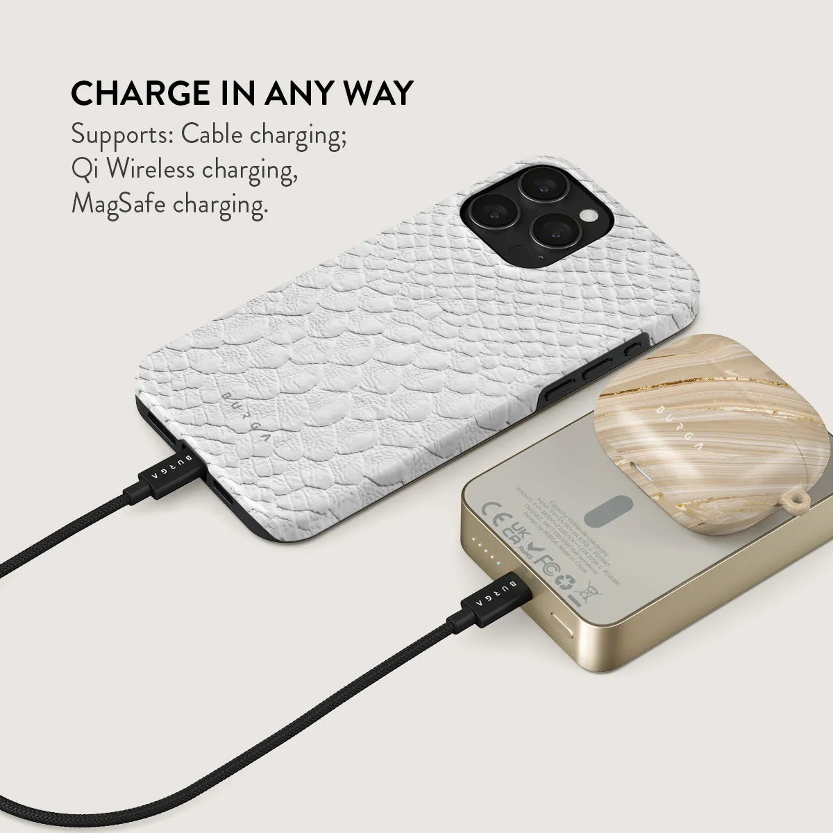 Glacial Desert - White Snakeskin Magnetic Power Bank