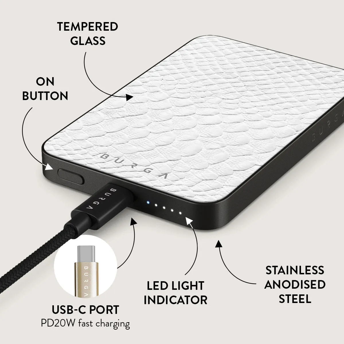 Glacial Desert - White Snakeskin Magnetic Power Bank