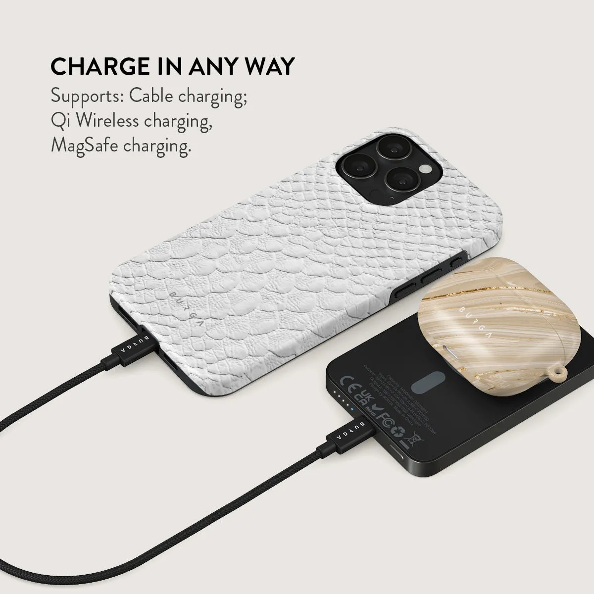 Glacial Desert - White Snakeskin Magnetic Power Bank