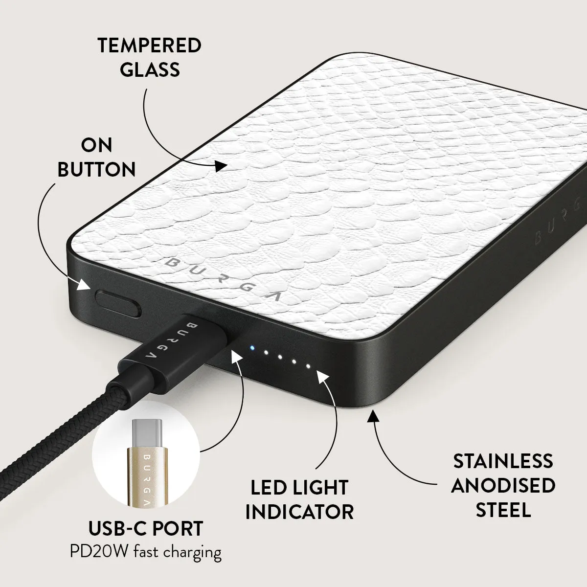 Glacial Desert - White Snakeskin Magnetic Power Bank