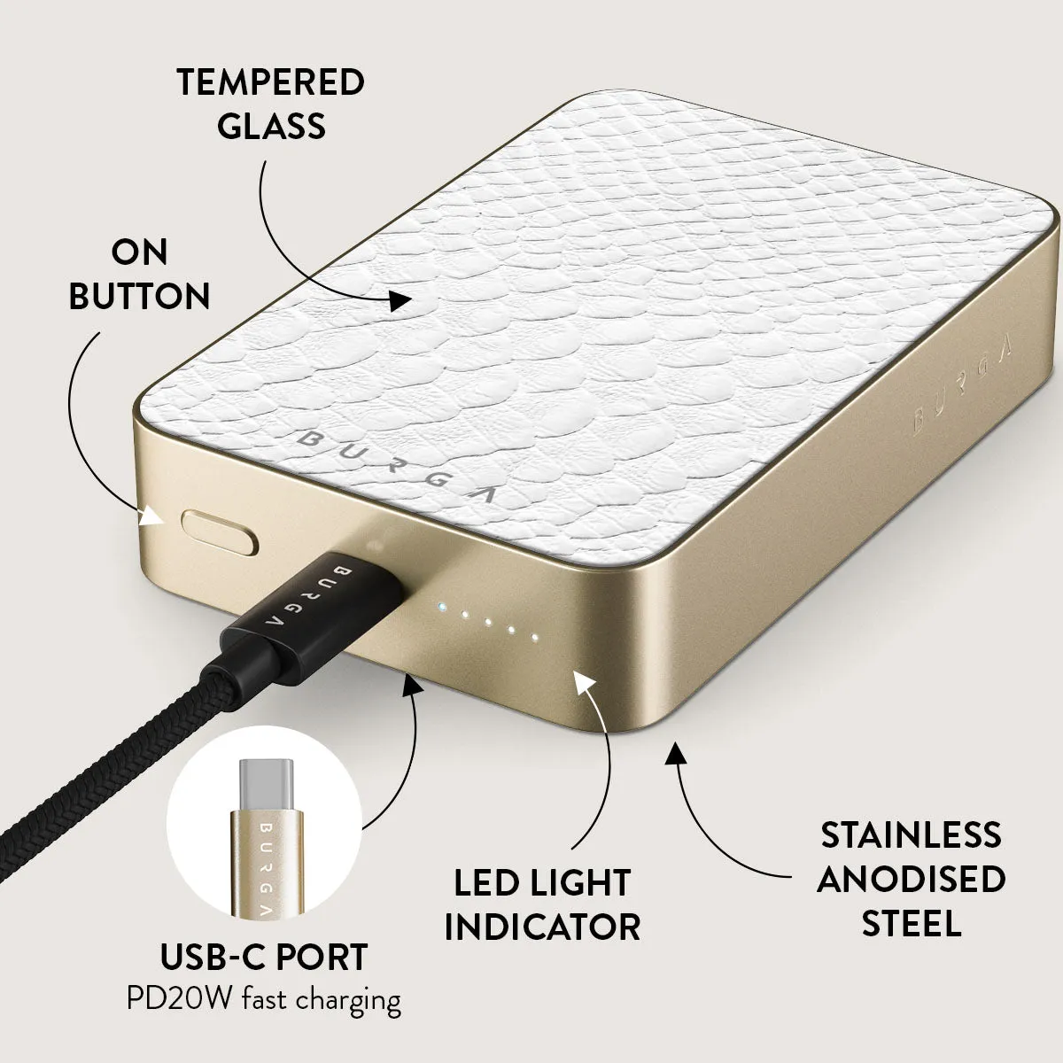 Glacial Desert - White Snakeskin Magnetic Power Bank