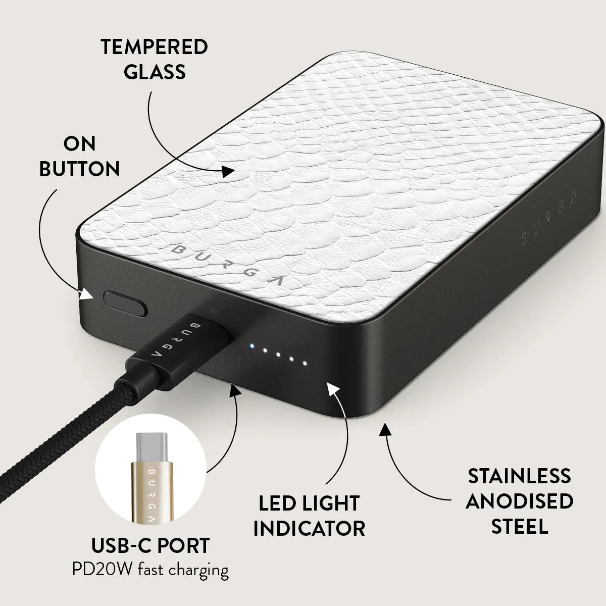 Glacial Desert - White Snakeskin Magnetic Power Bank