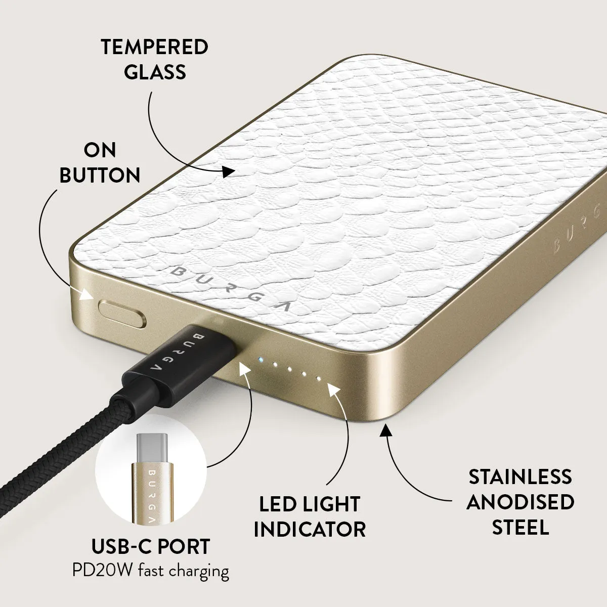 Glacial Desert - White Snakeskin Magnetic Power Bank