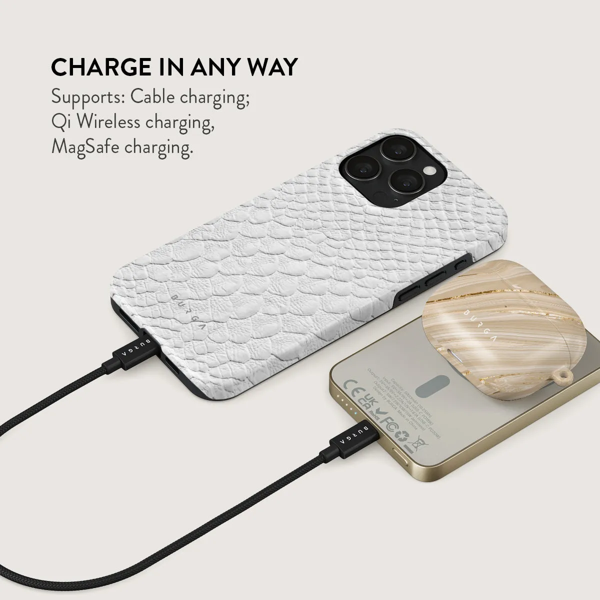 Glacial Desert - White Snakeskin Magnetic Power Bank