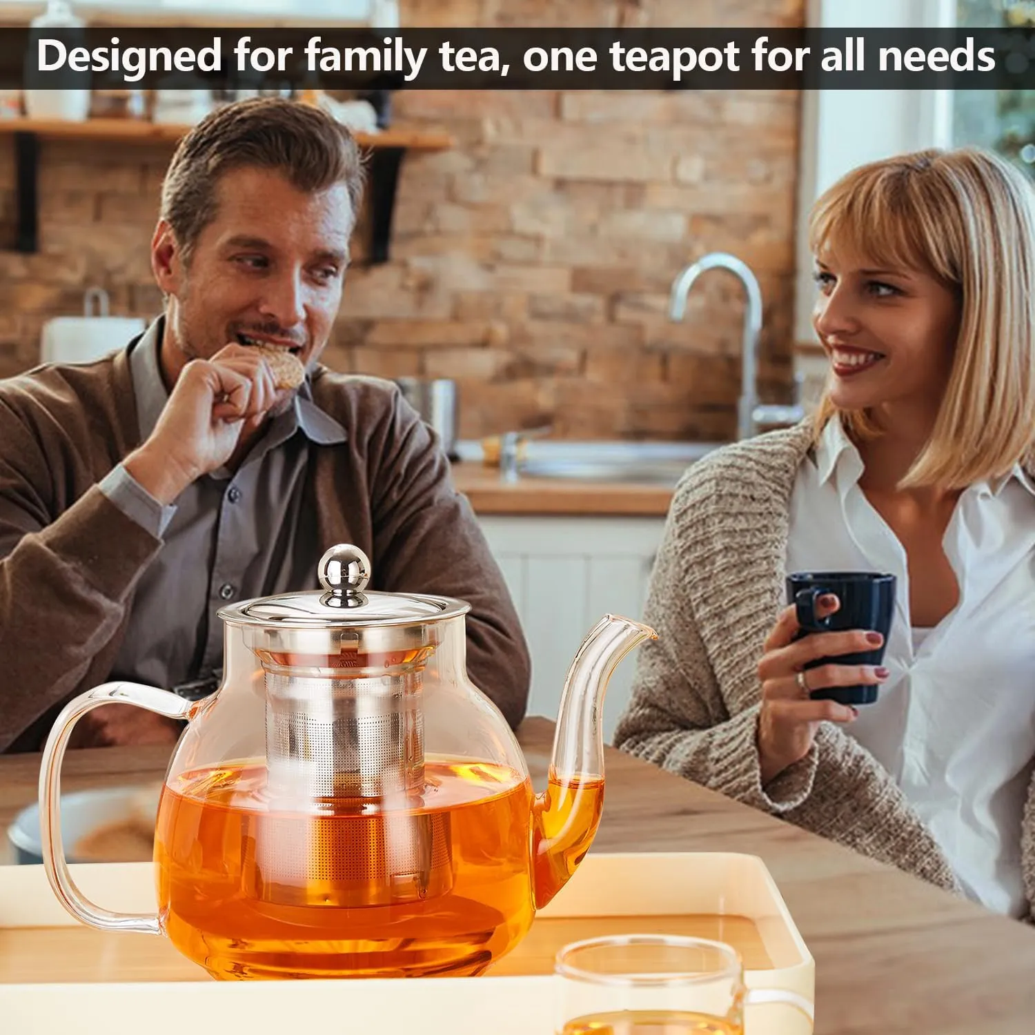 Glass Teapot 37oz/1100ml heat-resistant borosilicate Glass Tea Kettle with Removable Stainless Steel Infuser,for Blooming and Loose Leaf Teapots,Tea Maker Gift,Stovetop & Microwave Safe Tea Pot