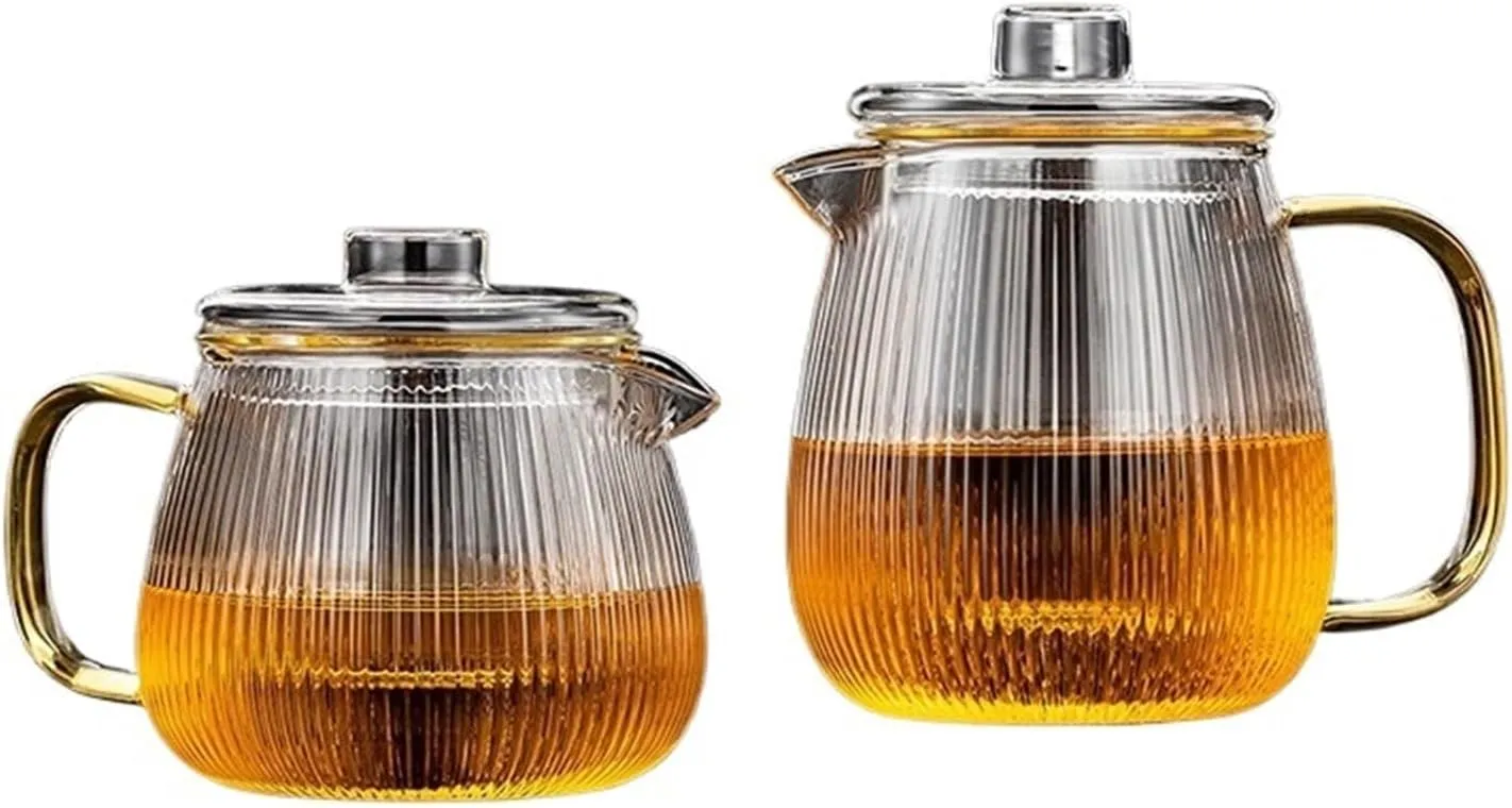Glass Teapots 480/650ml Stripe Clear Glass Teapot With Tea Strainer Infuser Heat-resistant Kettle Flower Puer Oolong Pot(650ml)