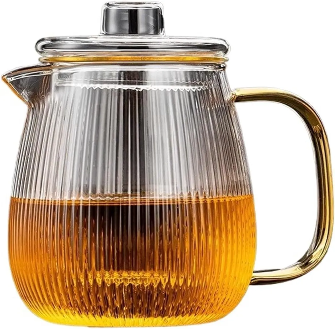 Glass Teapots 480/650ml Stripe Clear Glass Teapot With Tea Strainer Infuser Heat-resistant Kettle Flower Puer Oolong Pot(650ml)