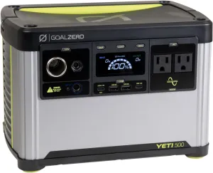 Goal Zero Yeti Portable Power Station, Yeti 500, 499 Watt Hour LiFePO4 Battery, Water Resistant & Dustproof Solar Generator for Outdoors, Camping, Tailgating, & Home, Clean Renewable Off-Grid Power