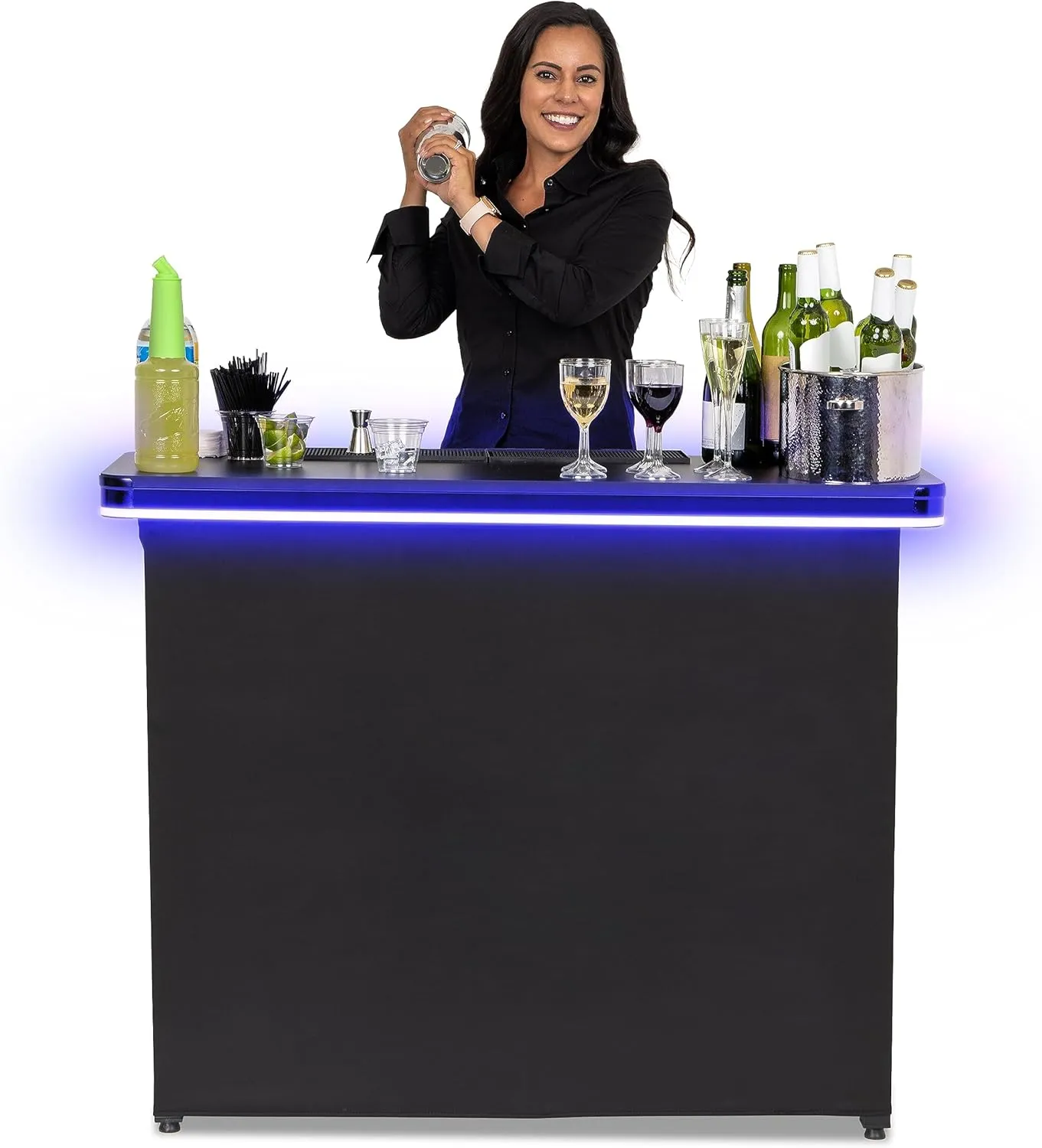 GoBar PRO Commercial Grade Portable Bar Table - Mobile Bartender Station for Events - Includes Black Skirt and Carry Case - Standard or LED, Pack 1