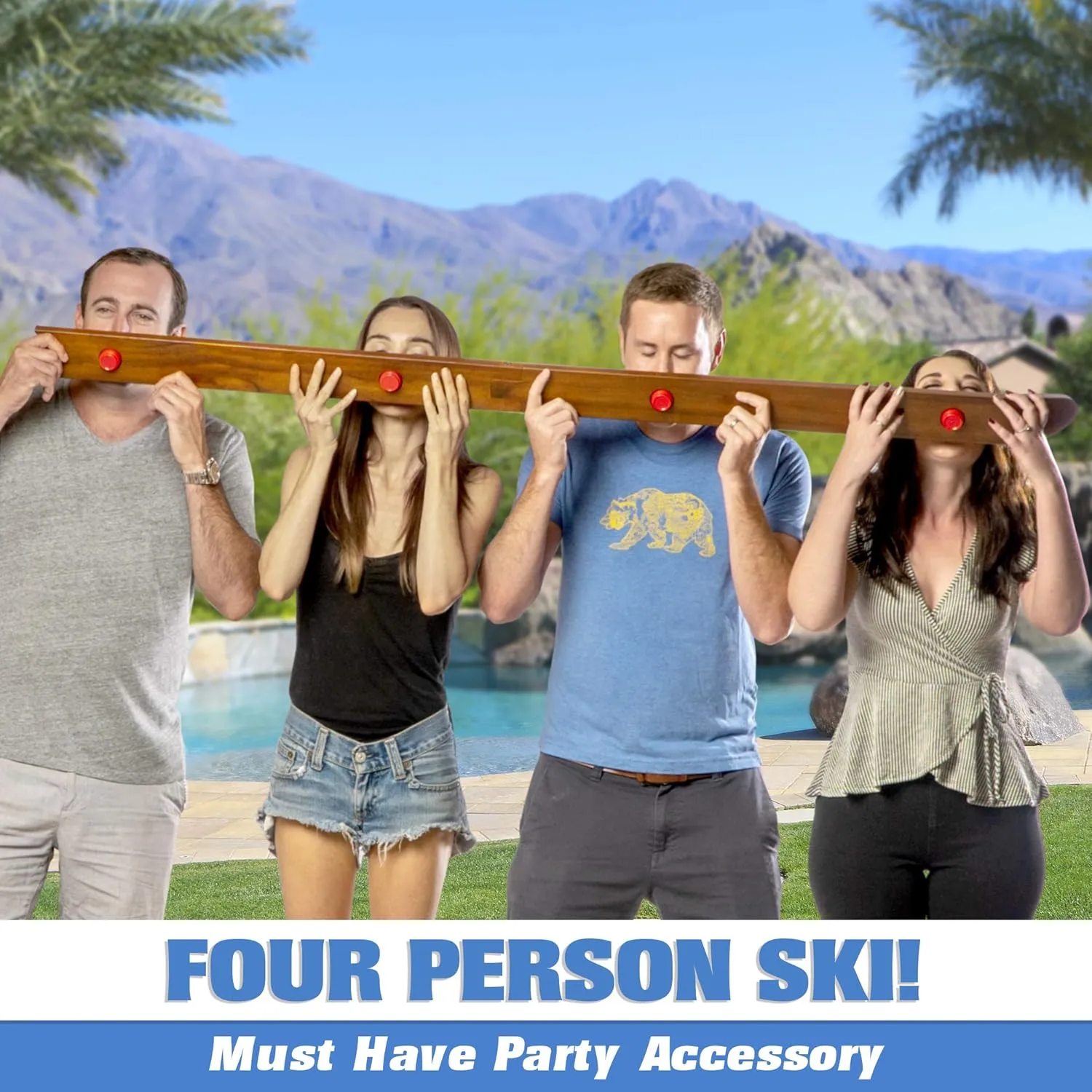 GoPong Slamski - Retro and Vintage Wood Designs - 4 Person Drinking Ski with 50 Plastic Shot Glasses